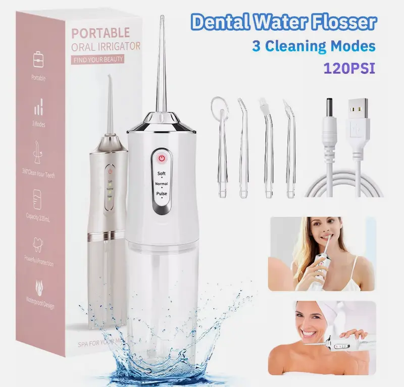Cordless Dental Water Flosser Oral Irrigator Teeth Cleaner with Jet 4 Tips Floss Cleansing 4