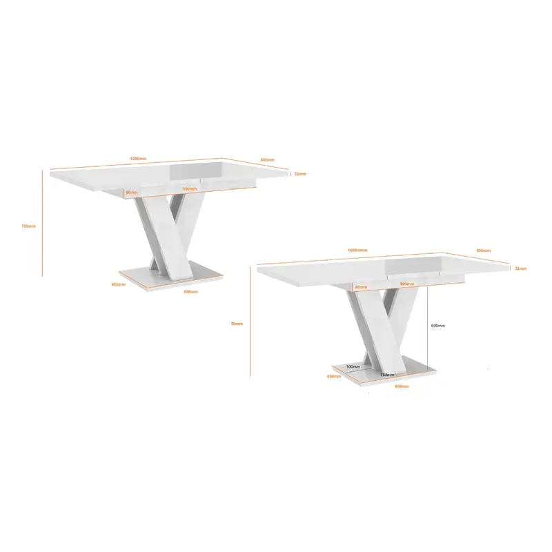 White Gloss Dining Table Small Kitchen Extending 120-160cm V Leg 6-8 Seats Masy 2