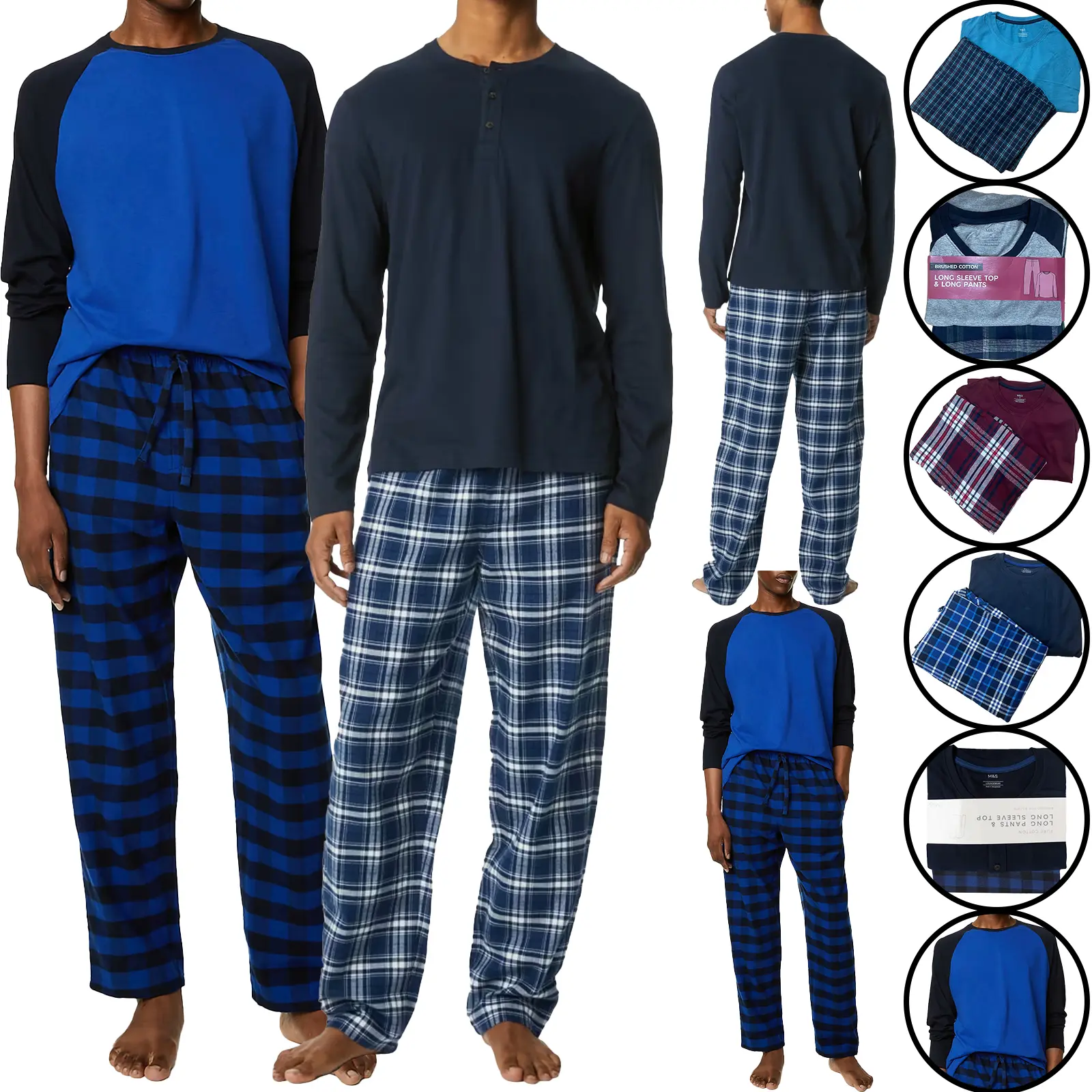 Mens Pyjama Set PJ's Loungewear Long Sleeve T Shirt Trousers Nightwear Button T Shirt Cosy Gift Set Top & Elasticated Bottom