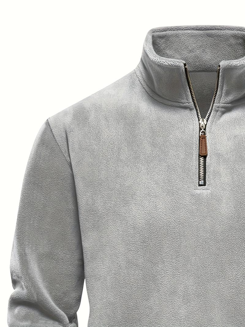 Product Introduction of Autumn & Winter Men's Fleece Henley Shirt, Stand Collar Half Zip Long Sleeve Pullover Top, Male's Classic Fashion, Outdoor Cloth 4