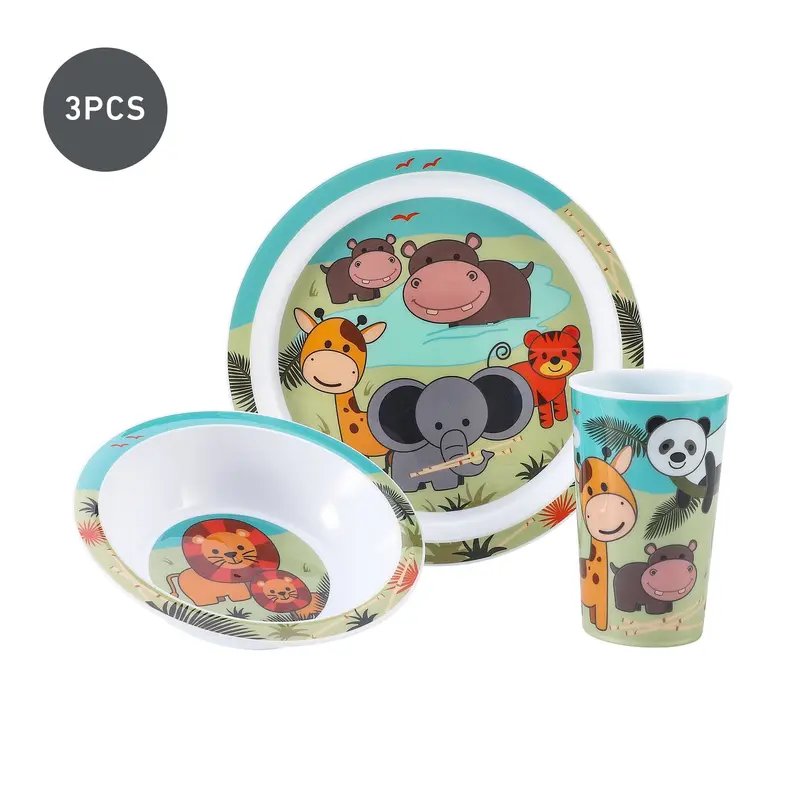Animal 3Pcs Coloured Dining Set - Plate, Bowl and Tumbler Dinnerware Set for Children, BPA Free 6
