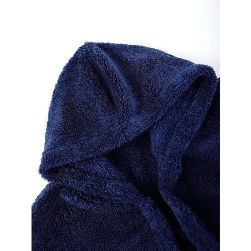Men's Loose Solid Drop Shoulder Dual Pocket Belted PJ Hooded Bathrobe, Casual Comfy Fuzzy Thermal Robe For Men Daily Home Wear, Men's Sleepwear For Fall & Winter, Trendy Soft Comfy Menswear 2