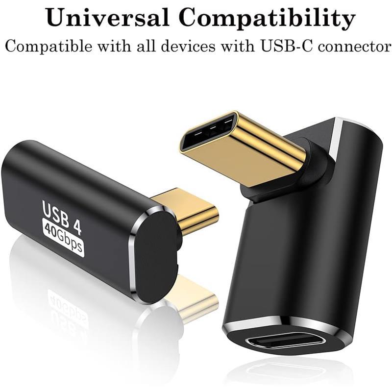 USB C 90 Degree Adapter (Two Styles), USB Type C Right Angle Extender Connector for Steam Deck, Meta Quest, MacBook, Smart Tablet & Phone and More - Black  Alloy Cable Charging Port Shell Device Durable 6