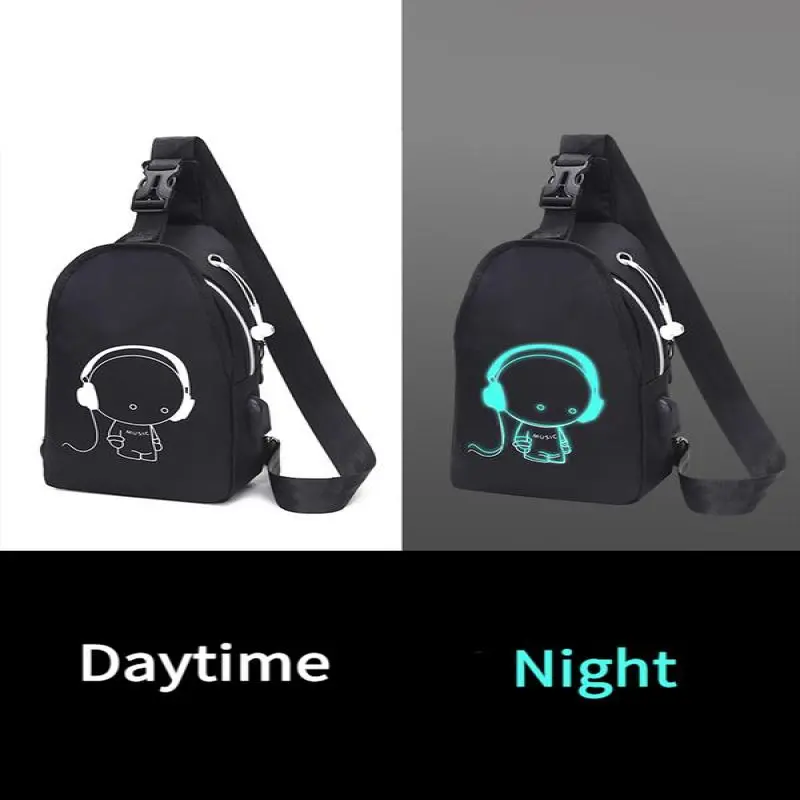 Unisexe Simple Style Cartoon Pattern Zip-up Belted Sling Bag with USB & Earphone Port, Casual Sportive Sling Bag, Fashionable Crossbody Chest Bag For Daily Use 2