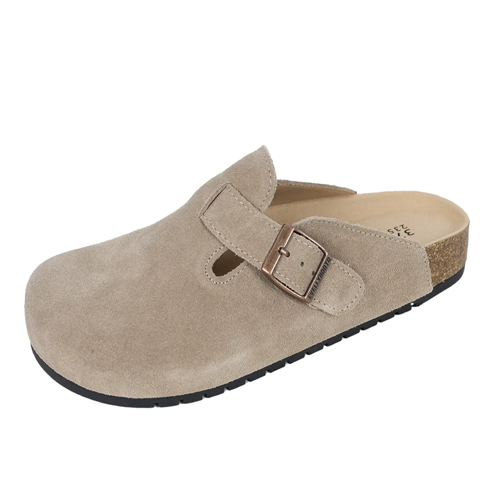 Women Suede Round Toe Cork Footbed Clogs with Comfort Width Adjustable Fashion Slipper [Order in UK Size ]