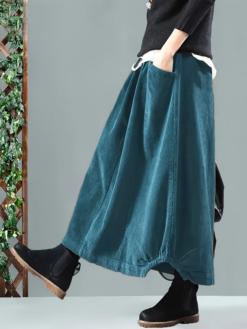 Product Introduction of Button Detail Elastic Waist Skirt, Casual Dual Pockets Cocoon Skirt For Spring & Fall, Women's Clothing Womenswear Bottom 0