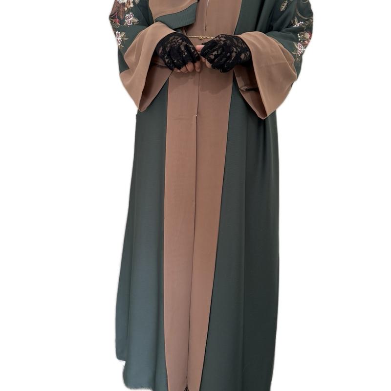 Sage Green Embroidery Abaya/Occasion Wear Modest Outfit /Muslim Abaya/Woman Fashion/Hijab styles/ Floral 6