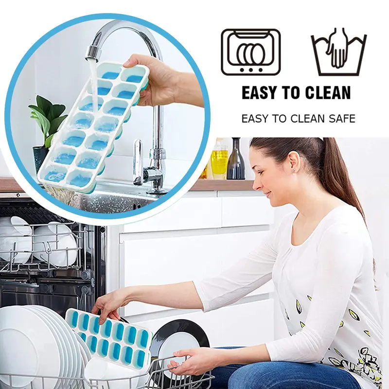 Silicone Ice Cube Trays Stackable Easy-Release Free Cocktail Freezer 4 Pack Ice Cube Tray with Lid Easy to Clean Ice Cube Moulds Save Freezer Space Reusable Ice Trays BPA Free Flexible Silicone Ice Cube Trays Removable Cubes for  Drinks  Kitchen Set 3