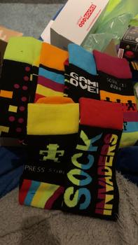 Product Review of United Oddsocks-Space Invaders- Box Of 6 Colourful Mix & Match Space Socks For Men,Uk 6-11 | Eur 39-46 | Us 7-12. Fun And Quirky Birthday,Christmas,Father'S Day Gift For Men Pink Multicoloured Gaming Sock Birkenstocks Sock Classic Cotton from B**n S**h 1