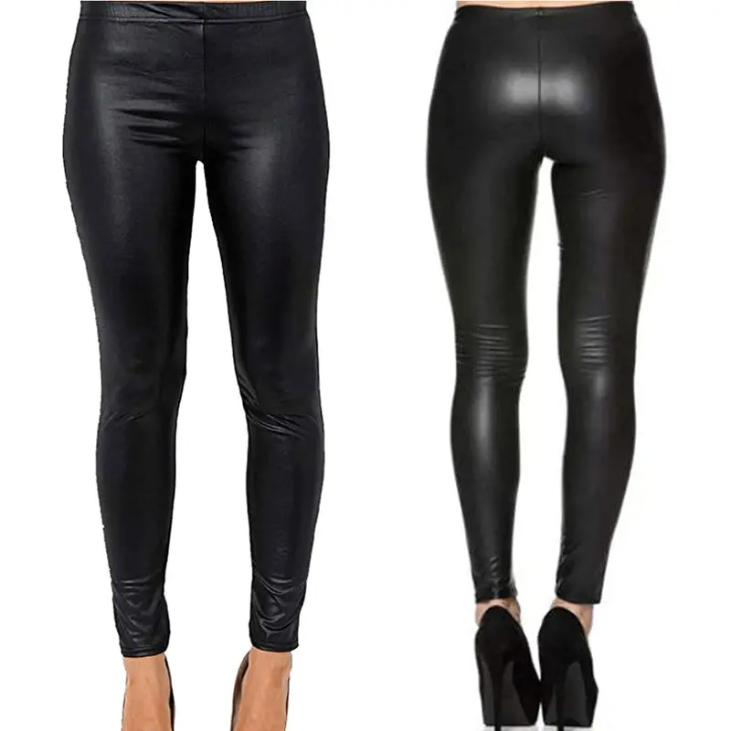 Womens Stretchy Full Length PVC Wet Look Elasticated Waist Legging Pants Ladies Sexy Faux Leather Shiny Party Wear Skinny Fit Trouser Leggings 5