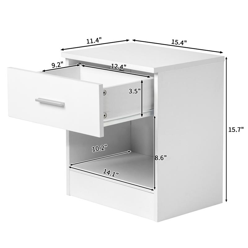 2-Tier Nightstand Bedside Cabinet End Table for Bedroom Home Office White 8