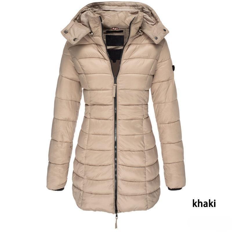 Winter Thicken Warm Women Parkas Zippers Solid Overcoat Casual Long Sleeve Padded Puffer Jacket Female Mid-length Slim Coat Top 3