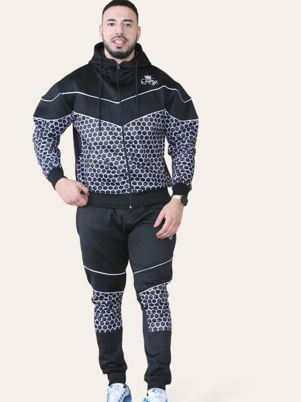 New Men's 2 Piece Logo Printed Running Jogging Hooded Tracksuit 2