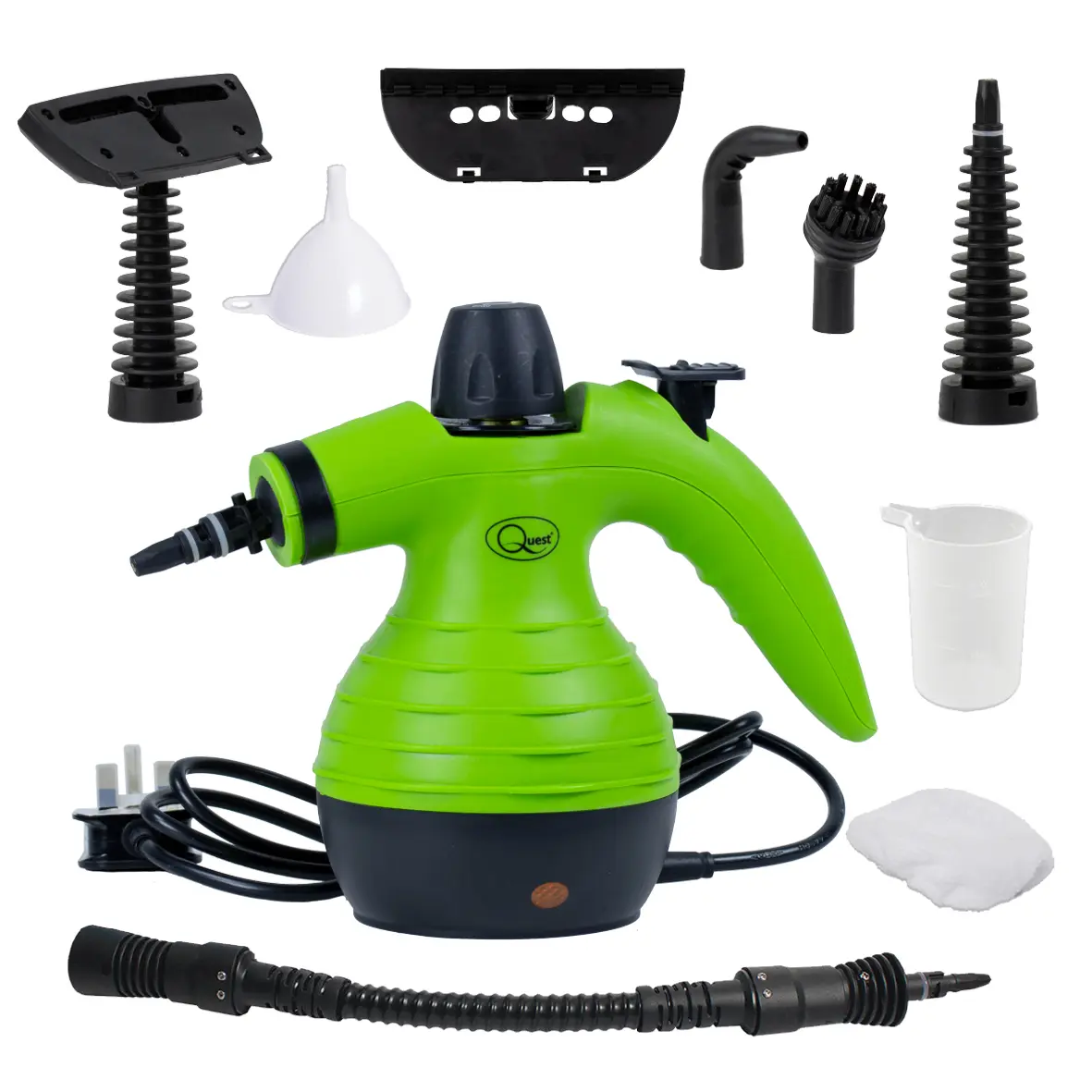 Quest Handheld Steam Cleaner - Fabric and Garment Steamer - Multi Purpose High Pressure Chemical Free Cleaning - Green - Car Cleaning Products - Perfect Father's Day Gift