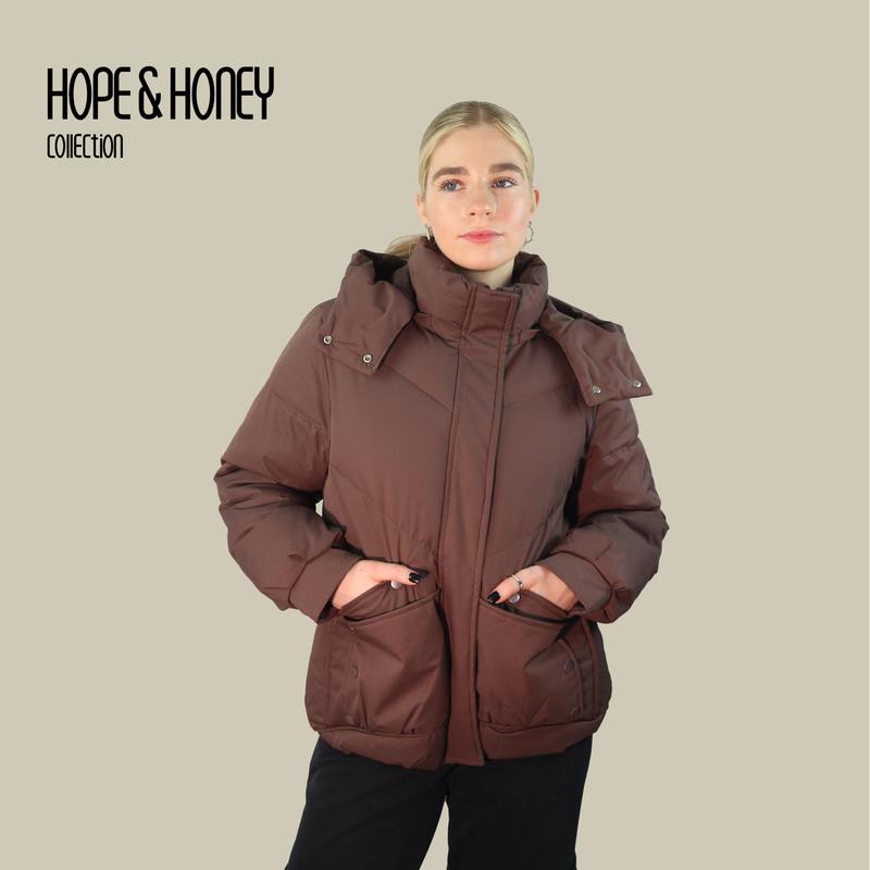 【SIZE 6-26】HOPE & HONEY Classic Hooded Puffer Jacket Water-Resistant Windproof, Thick Fabric with Detachable Hood and Drawstring Hem Women’s Quilted Winter Coat 3