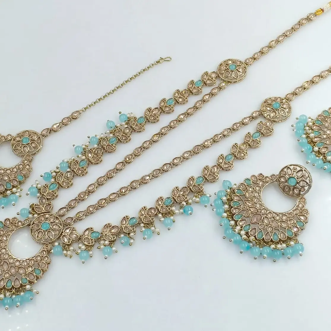 Beautiful Reverse Ad Long Mala Necklace with Tikka and earrings