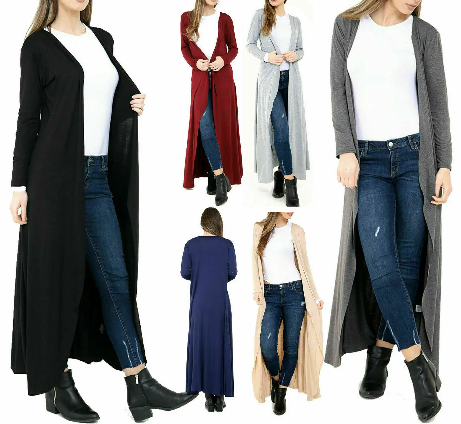 Womens Ladies Longline Open Boyfriend Long Sleeve Maxi Cardigan Fit Womenswear Knitwear Piece Style Top Underwear Lady Comfort Knitting Basic Longsleeves Minimalist