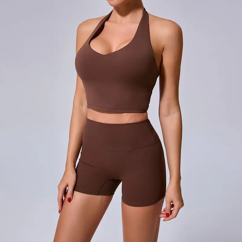 Product Introduction of Yoga Leggings Set Women Seamless Yoga Set 2 Pieces Push Up Shorts Halter Sports Bra Workout Sets Gym Clothes 8