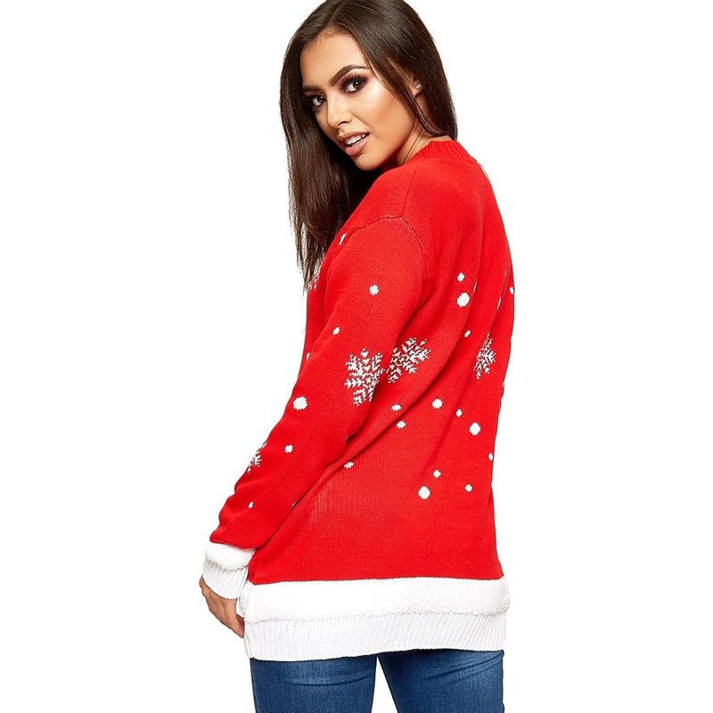 Womens Merry Christmas Print Long Sleeve Reindeer Pom Pom Jumper Sweatshirt Girls Xmas Party Wear Knitted Warm Pullover Novelty Sweater Top Knitwear 4