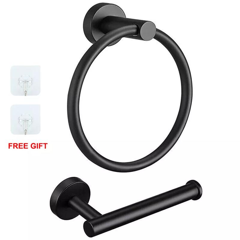 Stainless Steel Toilet Roll Holder and Towel Ring Set Bathroom Wall Mounted UK 8