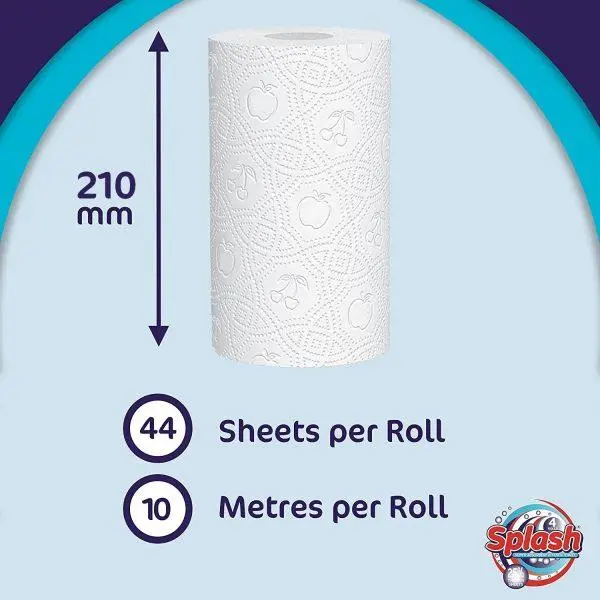 96 Splash Super Absorbent & Durable Paper Towel Rolls for Kitchen Usage-  2-Ply, 10m Thick Long Lasting Sheets Per Roll-24 Rolls in One Pack 2