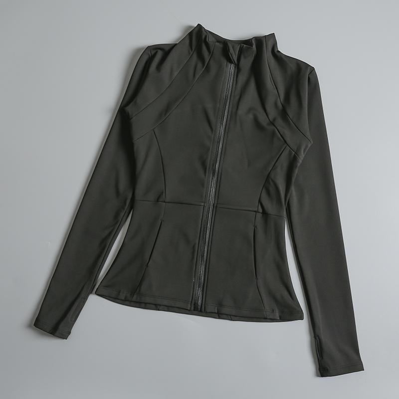 Product Introduction of New yoga wear ladies coat round high elastic loose exercise yoga fitness long sleeve stand-up collar  yoga tops 17