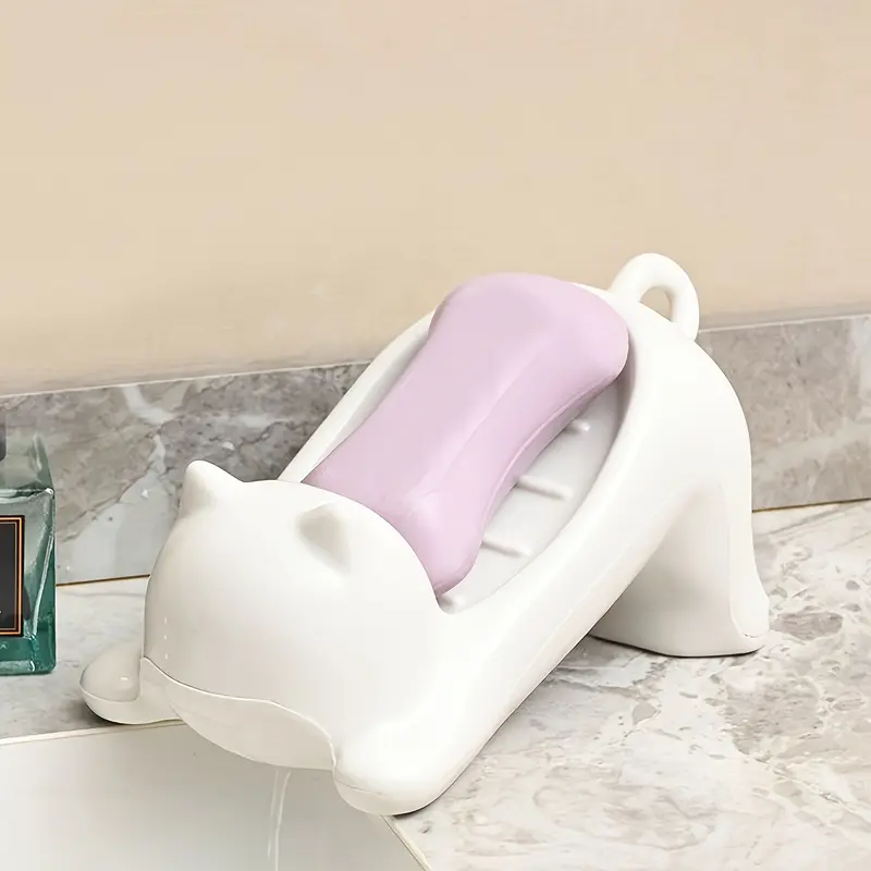 1pc Cat-Shaped Plastic Soap Dish, Oval Tabletop Decor Soap Drain Holder for Bathroom Sink, Multipurpose Soap Storage Rack, Ideal Gift for Soap Storage 3