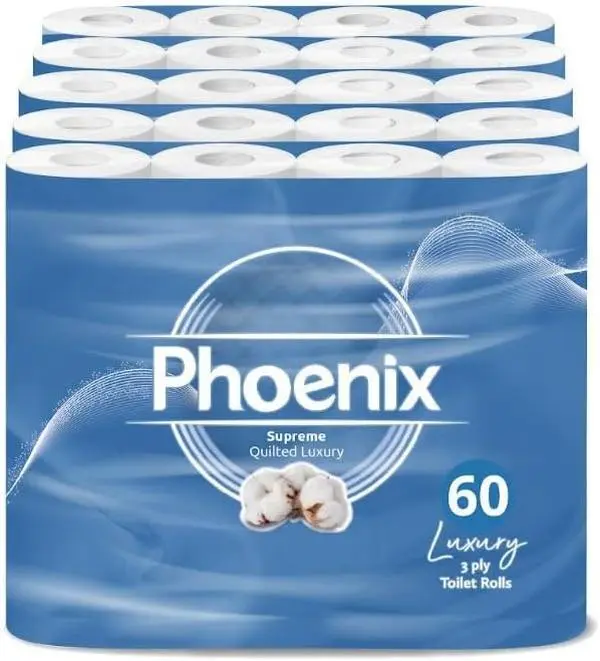 Phoenix Soft Supreme Luxury Toilet Rolls Bulk Buy - Pack of 60 Toilet Tissue (12 x 5 Packs) Wipes deodorant kitchen