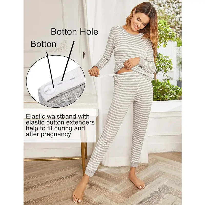 Nursing Pajama Set Long Sleeve Maternity Sleepwear Labor Delivery Pjs Breastfeeding Thermal Underwear Clothes 1