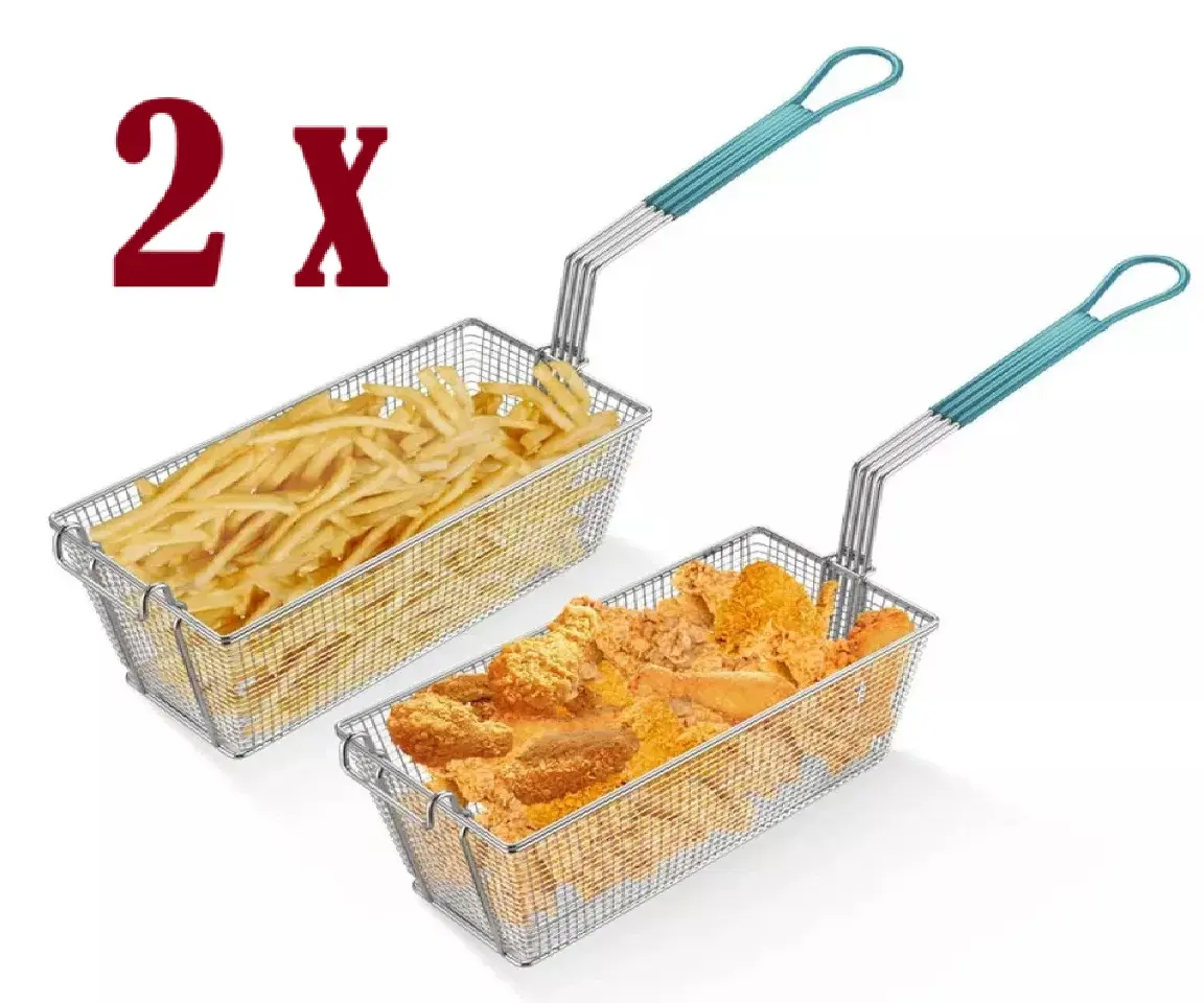 RDK 2 X Heavy Duty Commercial Frying Basket Suitable for Electric and Gas Stainless Steel Chip Fish Deep Fat Fryer Takeaway Restaurant Catering Kitchen 336X165X152MM