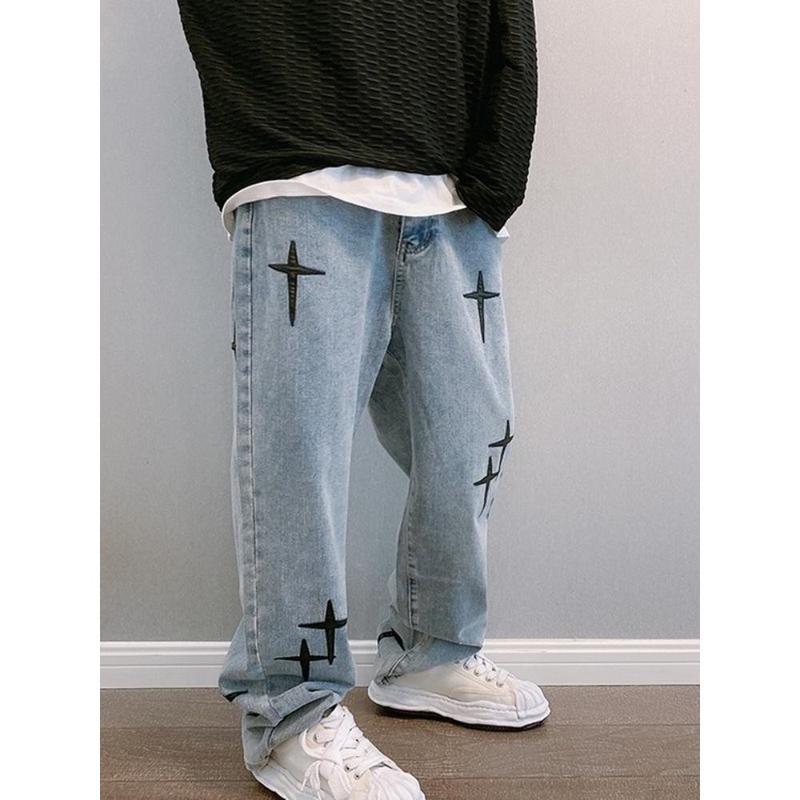 Prints Jeans Men 2023 New Streetwear Baggy Wide Leg Jeans Korean Fashion Drapes Straight Casual Loose Denim Cargo Pants 7