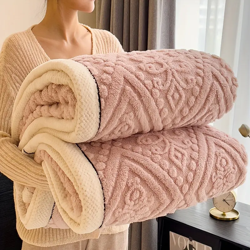Soft Thick Flannel Throw Blanket - Cozy, Warm & Versatile for Bed, Sofa, Travel |   Pink with Tassels, Allergy-Friendly, Machine Washable, Cozy Blanket, 3D Fashion Design, Puffy, Christmas Gift, Charming Style, Occasion Theme