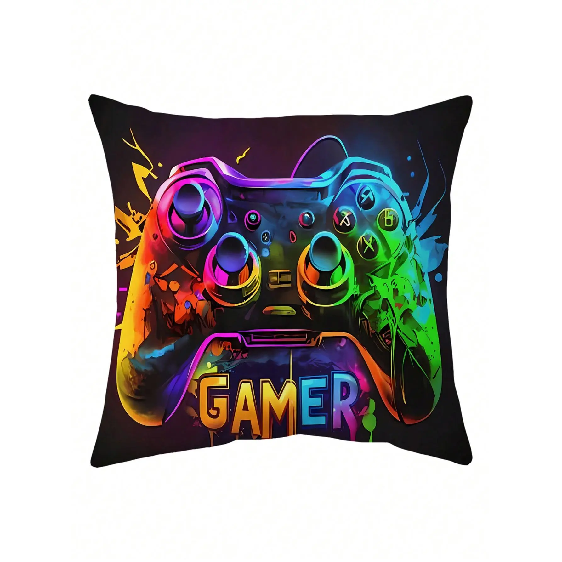 1pc Game Controller Patterned Pillowcase (17.7in X 17.7in), Gaming Theme Cushion Cover, Home Decoration, Room Decor, Bedroom Accessory, Pillow Core Not Included Christmas For Holiday Gift Giving