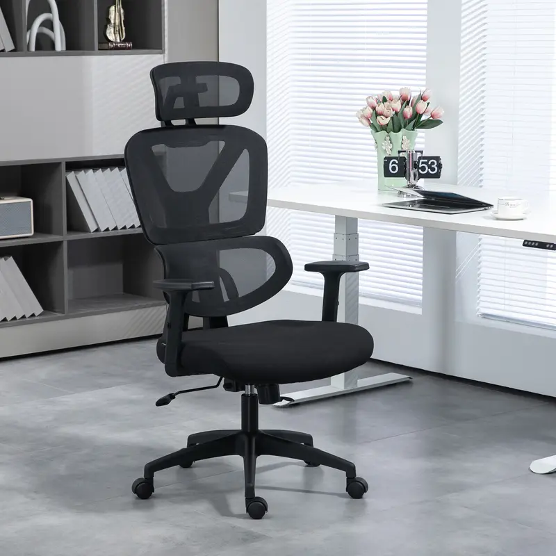 Vinsetto Ergonomic Office Chair, Mesh Swivel Desk Chair with Lumbar Support, Padded Seat, Adjustable Height and Headrest for Home Office, Black 1