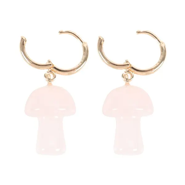 Rose Quartz Crystal Mushroom Earrings 3