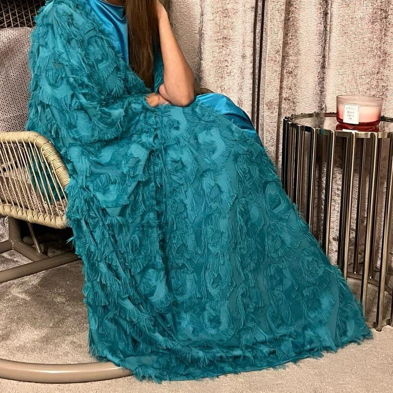 3 Peice Feather Ruffled Open Abaya in Elegant Design 2