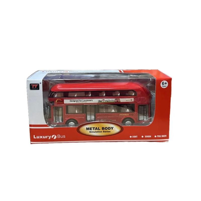 London Double-Decker Tour City Bus Sound Light Pull Back Bus Kids Toy Metal Red 5