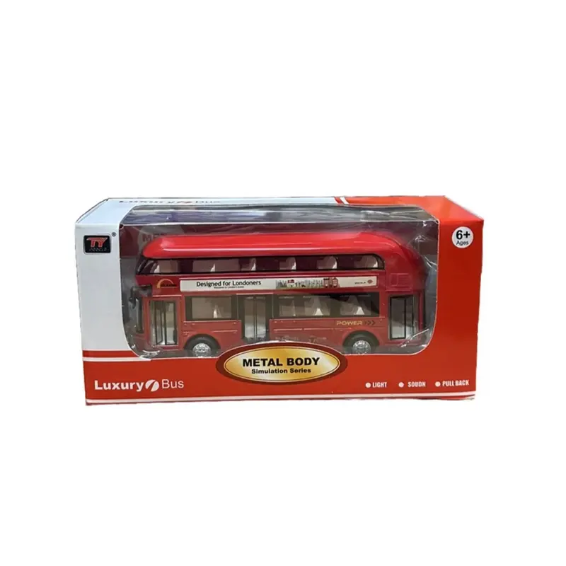 London Double-Decker Tour City Bus Sound Light Pull Back Bus Kids Toy Metal Red 5