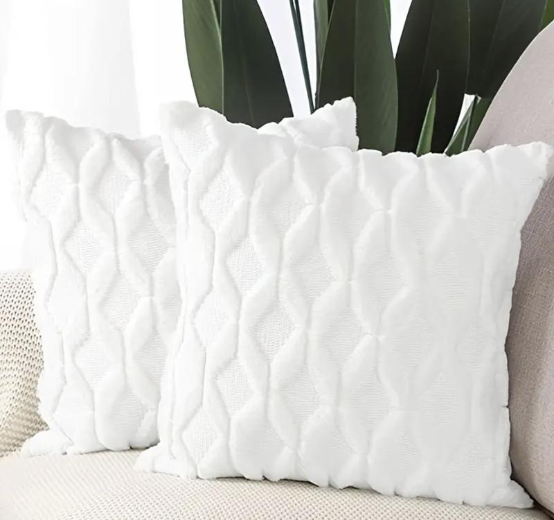 Set of 2 18x18" Luxury Textured Chenille Fur Geo Cushions Pillow Square Sofa Bed 6