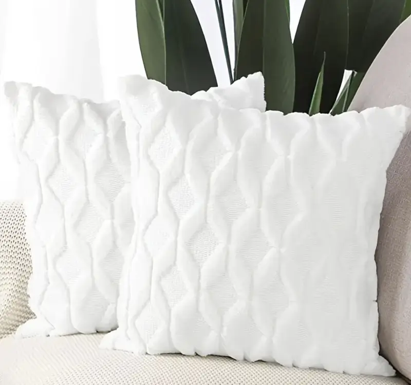 Set of 2 18x18" Luxury Textured Chenille Fur Geo Cushions Pillow Square Sofa Bed 6