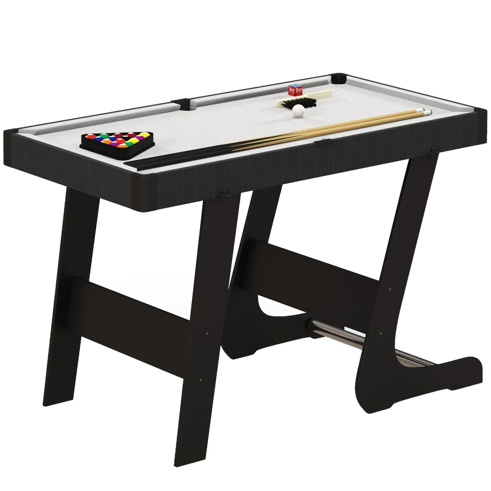 SPORTNOW 3.5ft Folding Billiard Pool Table Set for Adults and Kids, Snooker Table with Two Cues, 16 Balls, Chalk, Triangle, Brush - Grey