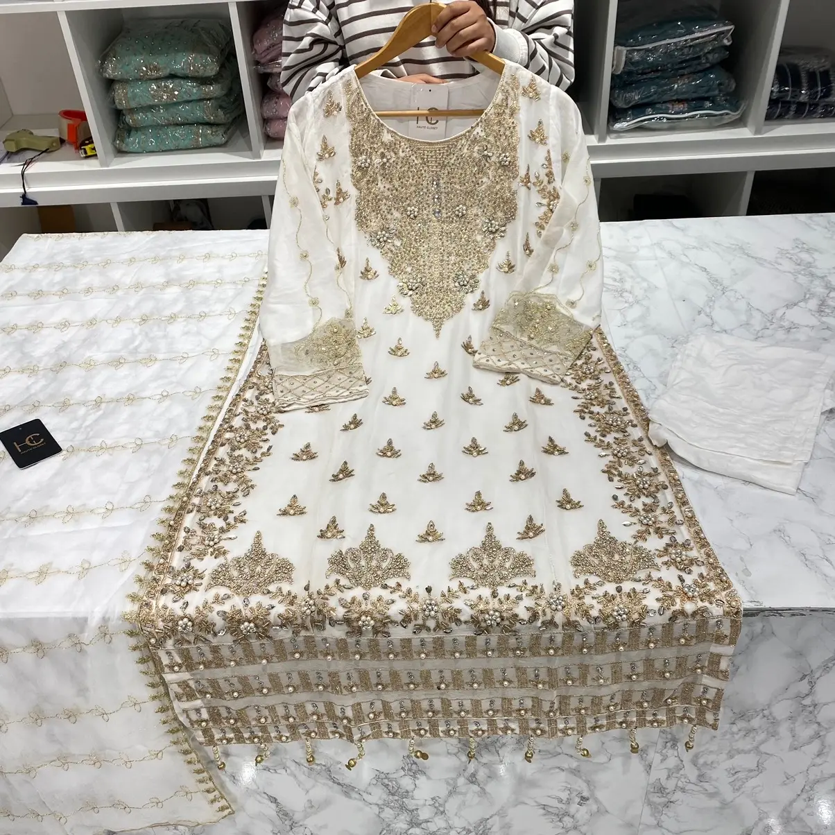 Nikah white chiffon 3pc long shirt