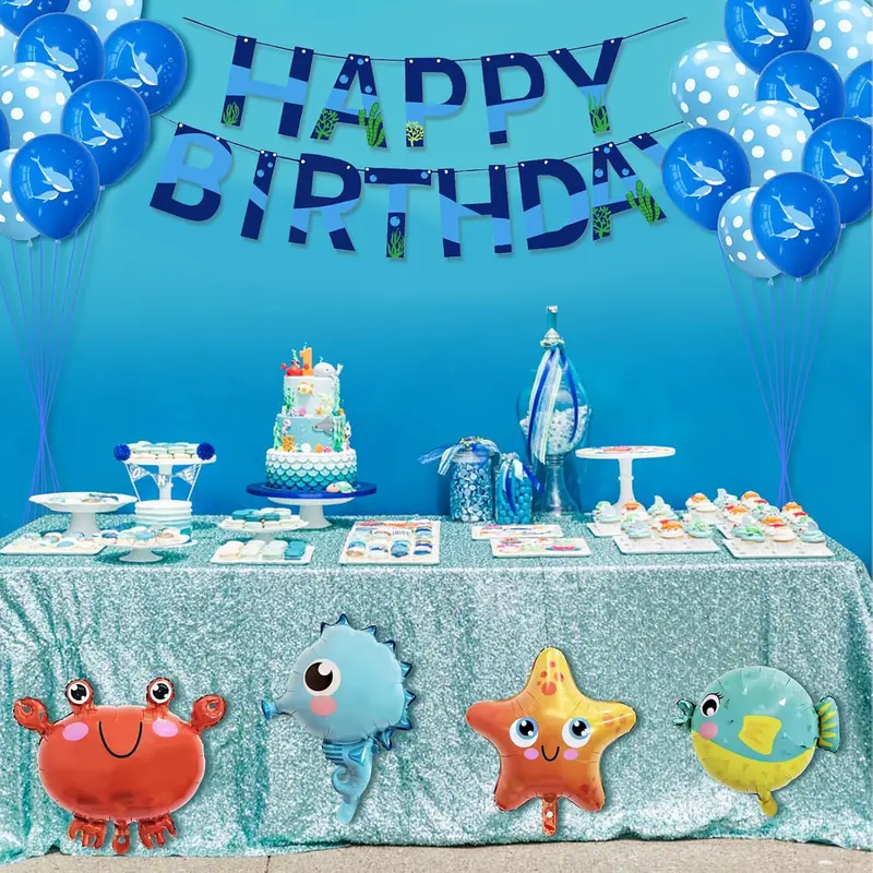 Under The Sea Party Decorations Kit, Party Supplies Ocean Theme 26pcs Balloons Banner set, Blue Marine Animal Dolphin Octopus Clown Fish Foil Balloons For 1st 2nd Boys Girls Kids Birthday 5