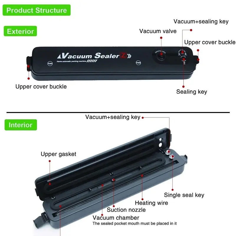 Vacuum Food Sealer Automatic Manual Sealer Dry Wet Pack Machine with 60 Bags UK 6