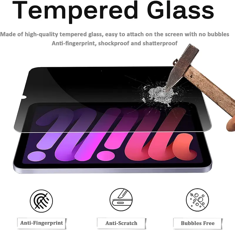 Privacy Screen Protector for iPad Mini 6th Generation 8.3 Inch 2021, Anti-Spy Tempered Glass Screen Film for iPad Mini 6 8.3'' Accessories Computer Tablet Cover Protection Protective Handheld 2