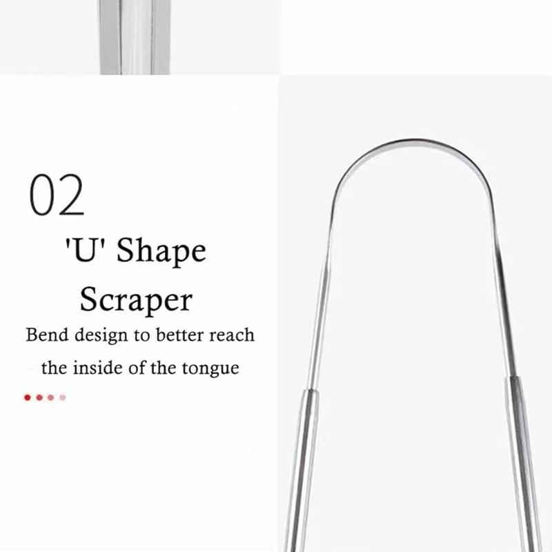 Tongue Scraper Stainless Steel Tongue Cleaner Metal Tongue Care Tool Oral Cavity Scrapers Tongue Scraping Fresh Breath Care Scraper for Dental Hygiene and Reducing Bad Breath ('U' Shape) Durable 4