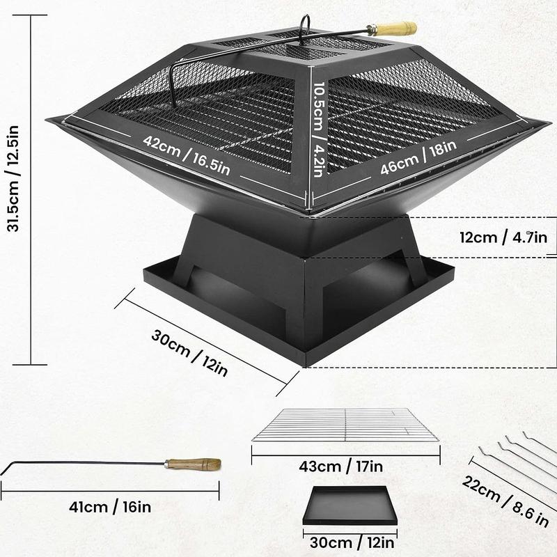 SQUARE FIRE PIT BBQ GRILL HEATER OUTDOOR GARDEN FIREPIT HEAVY DUTY Set Stylish portable bbq 5