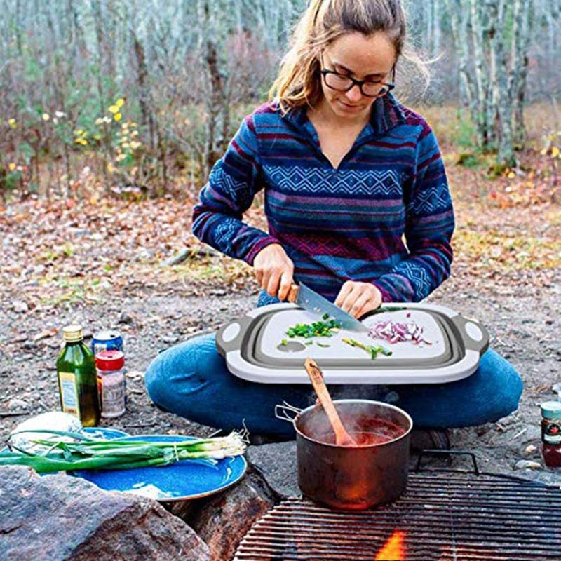 3in1 Collapsible basin         cutting board, drain basin, Space Saver,Ideal for Caravan Camper, Kitchen Basket Plastic Fruit Silicone Utensils Bpa Meat 2