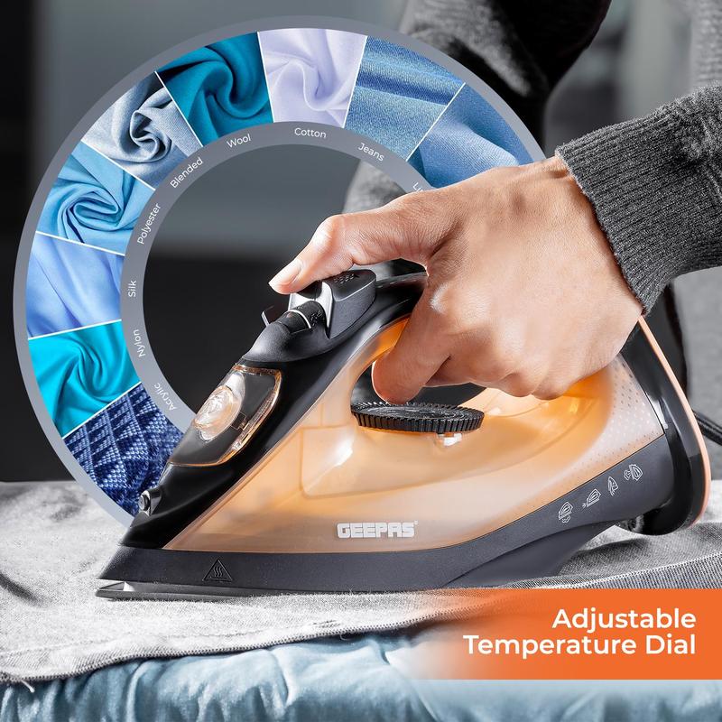 Steam Iron 1800W Non-Stick Soleplate Dry/Steam Iron Adjustable Temperature Gold 2