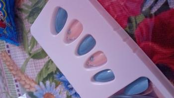 Product Review of Blue & Pink Floral Fake Nails with Tools, 24pcs/set French Style Press on Stick on Nails with Stickers & Nail File for Women Nail Art from u**6 0